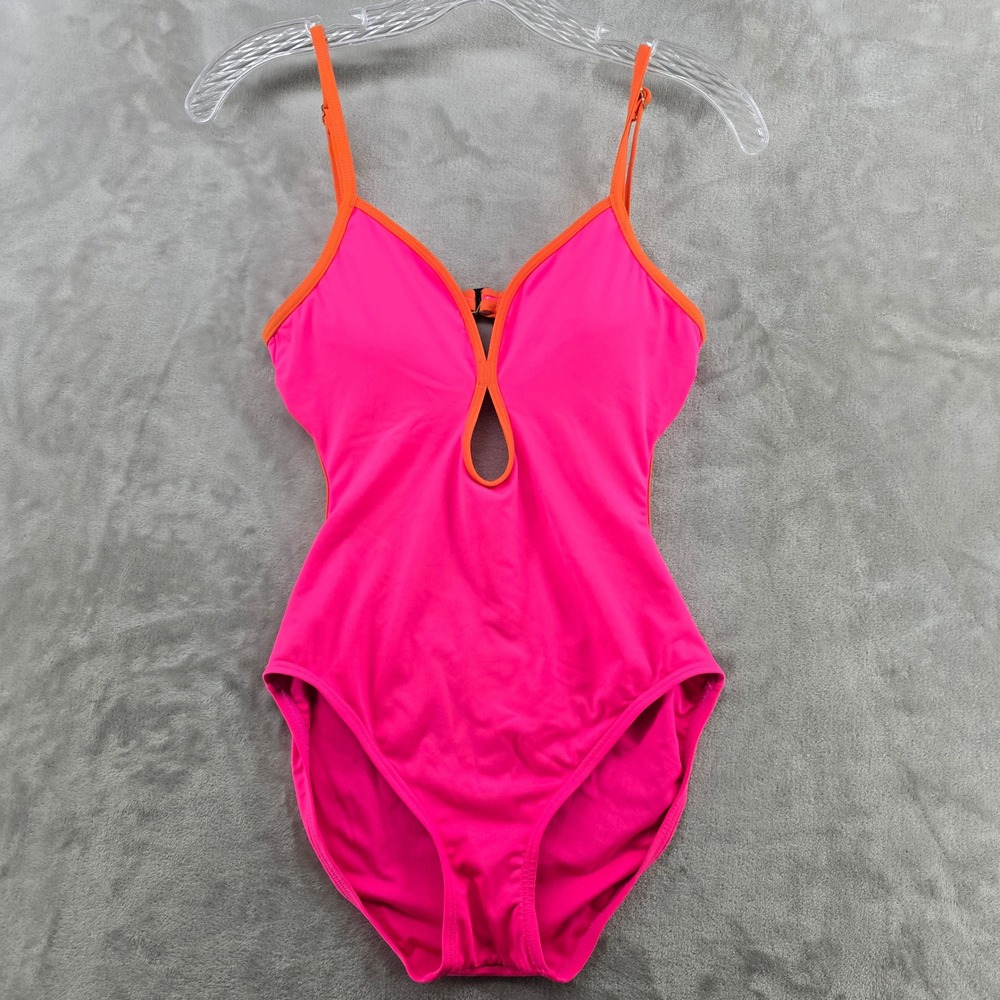 Kate Spade Womens Small One Piece Swimsuit Radiant Pink Orange Keyhole Cutout